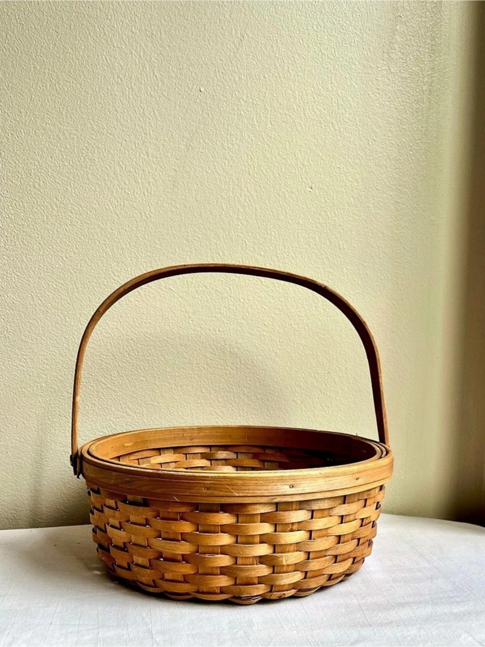 Vintage Woven Basket with Handle in Brown